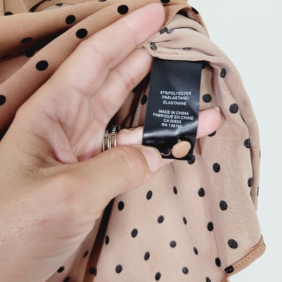 RW&CO Sleeveless Ruffle Blouse Shirt Top Tan Polka Dot Business Casual Size XXS - Picture 6 of 9